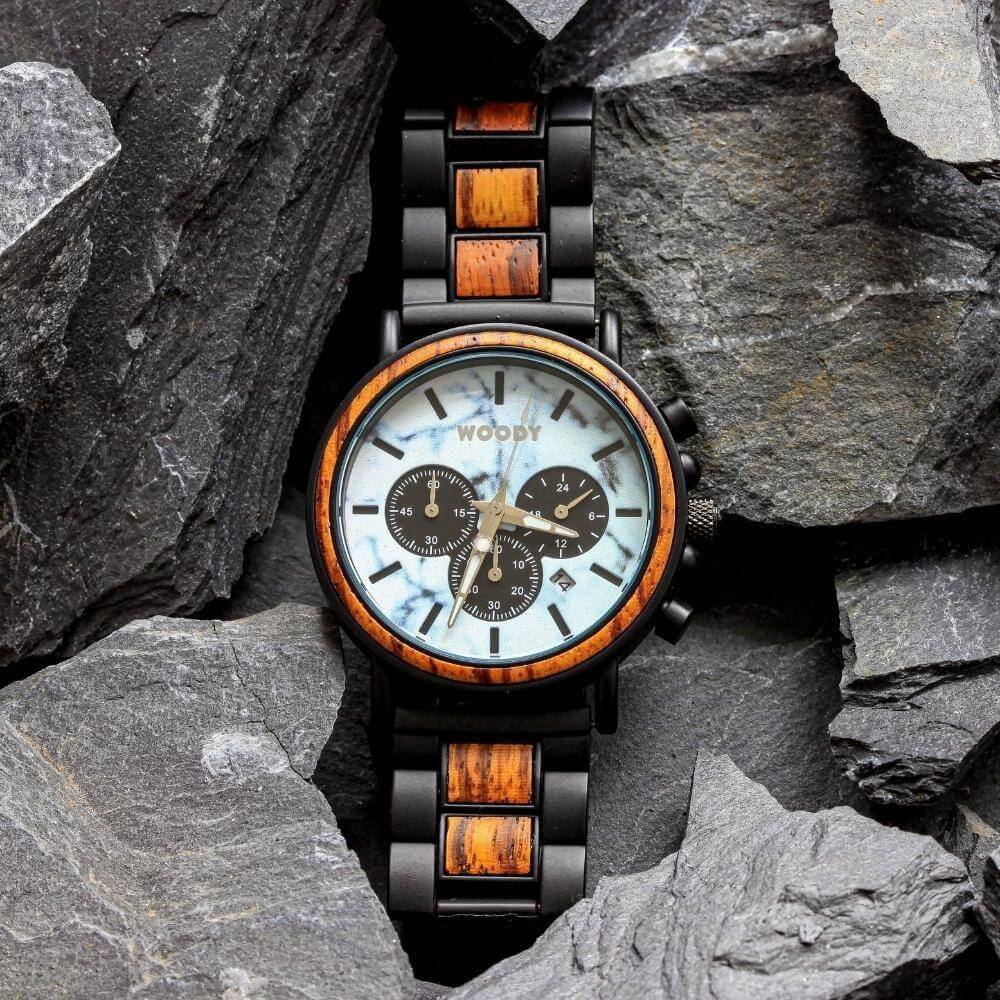 Ambachtelijk herenhorloge van hout Marble Triton mooi voor jezelf of om cadeau te geven