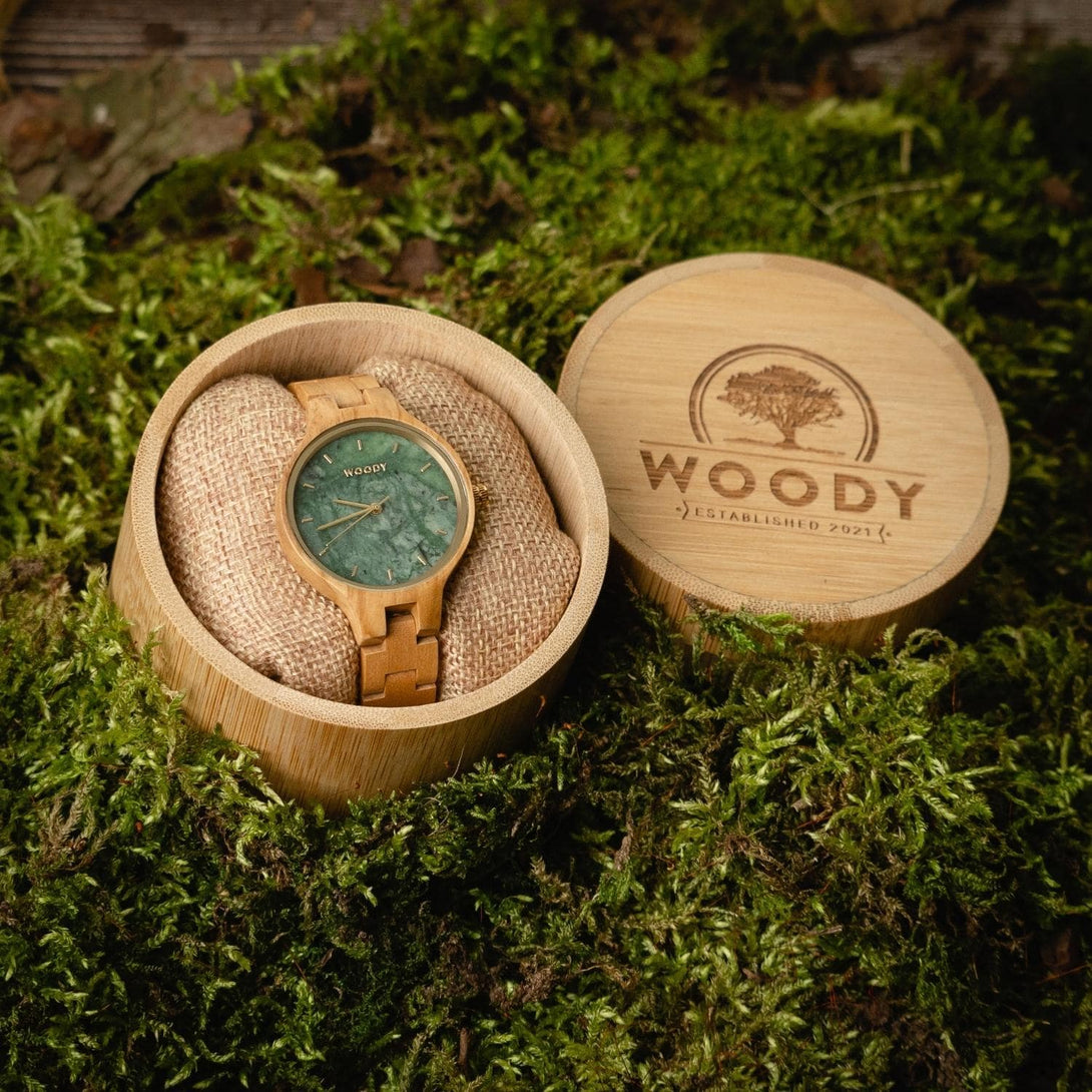 Marble Elsa houten horloge groen met duurzame verpakking