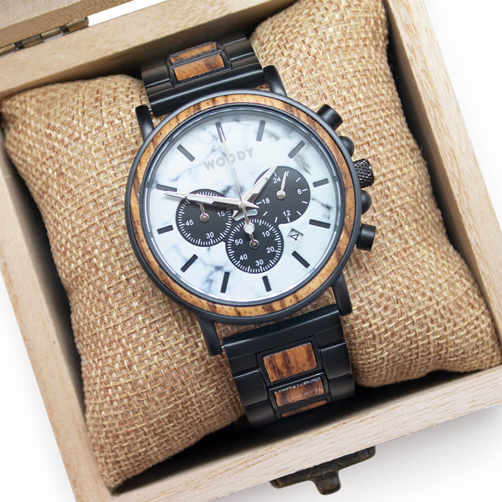 Woodystore.nl Trendy Watch made from Wood Marble Triton