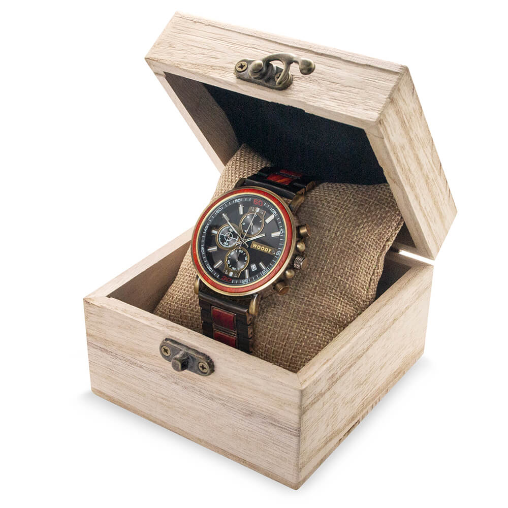 Woodystore.nl ambachtelijk gemaakt houten horloge met houten box Military Aviator