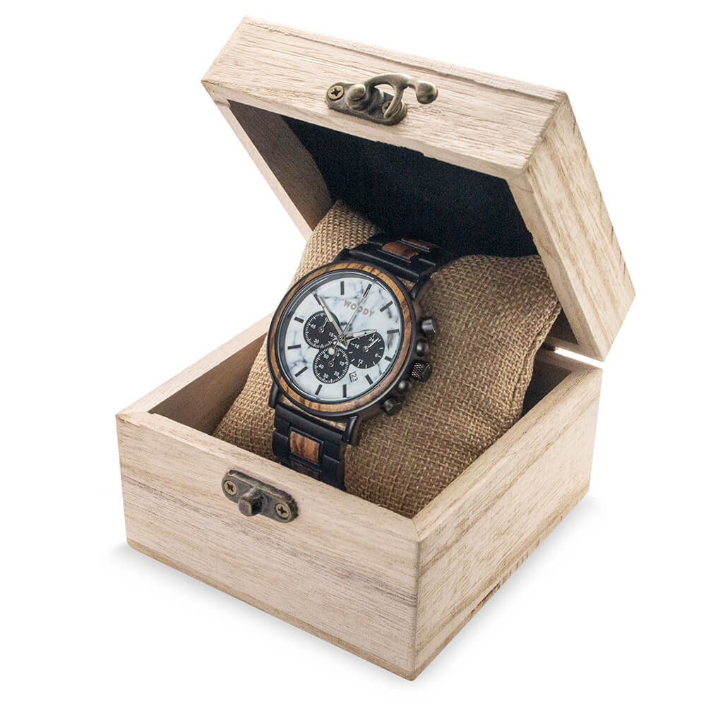 Woodystore.nl luxe Horloge Metaal met Hout Marble Triton